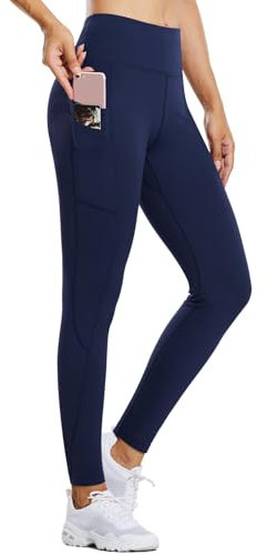 baleaf Women's Fleece Lined Leggings Water Resistant High Waisted Thermal Winter Running Hiking Sports Trousers with Pockets Navy L