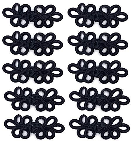 EvaGO 10 Paar chinesische Knoten, Froschknöpfe, Nähverschlüsse für Pullover, Umhang, Mäntel, Schal, Strickjacke und Kostüme, Outfit, Nähen, Schwarz