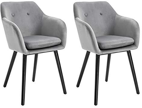 HOMCOM Chaises de Salle à Manger Chaise de Cuisine chaises de Salon scandinave - Lot de 2 - Pieds effilés Bois Noir - Velours Gris