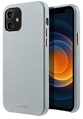 STILGUT Case Compatible with iPhone 12 Mini Genuine Leather Case, Ultra Slim Protective Cover, Grey