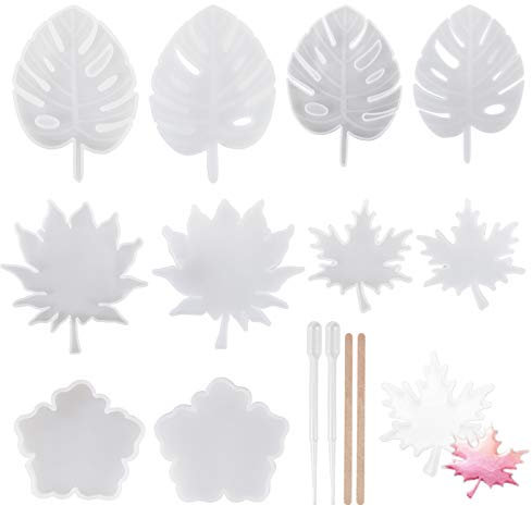 Craftdady 5 x Ahornblatt-Untersetzer, Harz-Formen für große Blätter, Blumen, Monstera, Silikon, Seifengießform für Harz, Epoxid, Basteln, Tassenpad, Schmuckherstellung