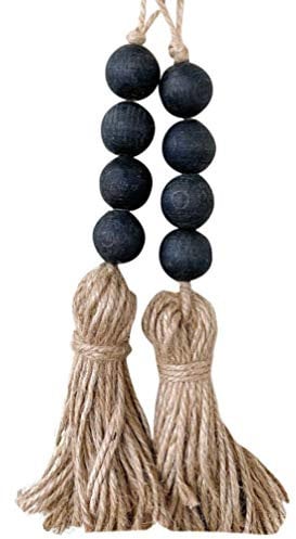 IMIKEYA 2pcs Black Wood Beads Garland with Large Tassels Wooden Bead String Rustic Farmhouse Beads Prayer Beads Door Bead Garland Hanging Decor for Door Window Decor