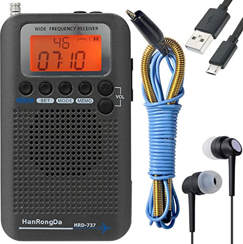 HanRongDa Receptor de radio de banda de aire, radio FM AM SW de banda completa, receptor CB, altavoz de alarma digital con antena extendida y pantalla LCD HRD-737