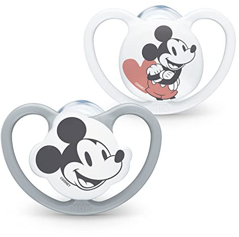 NUK Space chupete | 6-18 meses | Chupetes con ventilación adicional | Silicona sin BPA | Disney Mickey Mouse | 2 unidades
