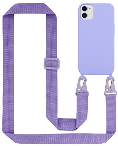 Cadorabo Handykette kompatibel mit Apple iPhone 11 Schutzhülle TPU Liquid Silikon Case Necklace Design Slim mit verstellbarem Band Kordel Band mit Etui Rundumschutz Case Hülle für iPhone 11 in Lila