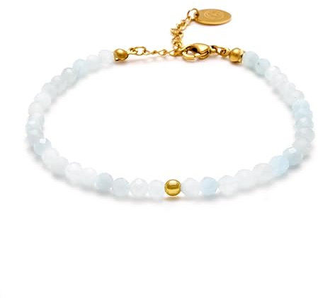 BERGERLIN Aquamarin Armband hell blau mit vergoldeter Perle – facettiertes, blaues Armband mit Verschluss – Größe XS-S