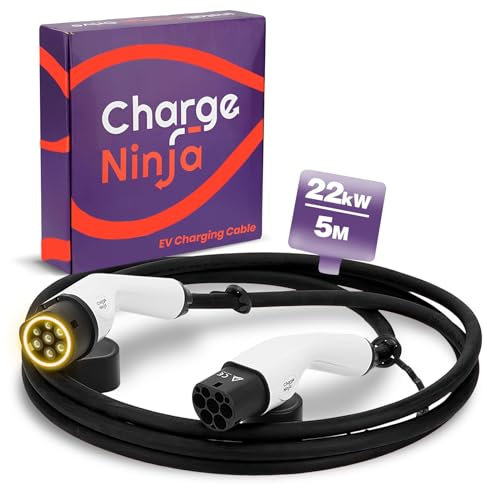 Charge Ninja Black Belt Typ2 Ladekabel für Elektroautos - 3-Phasen, 32A, 22KW, Schwarz 5 Meter