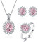 Cangall Silber Damen Schmuck Set, 925 Sterling Silber Halskette Ohrringe Ring Set, Silber Prinzessin Diana Schmuckset mit Rosa Zirkonia, Silber Luxus Hochzeit Schmuck Set, Geschenk zum Geburtstag