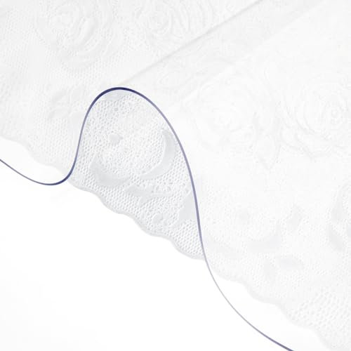 VEVOR Nappe Rectangle Transparente 91,4 x 152,4 cm Film de Table Transparent en PVC Épaisseur 1,5 mm Découper sur Mesure avec 2 Nappes en Tissu de 30 x 46 cm Protection de Table Transparente Maison
