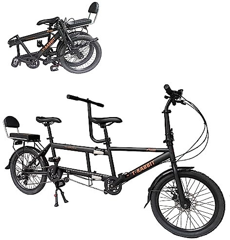 Tandem Fahrrad zum Radfahren, klassisches Beach Cruiser für Erwachsene,City Faltrad, Dreisitzer, 7 Gang einstellbar, maximale Belastung 200 kg,Größe 210x35x110cm/110x35x62cm, Schwarz, Einheitsgröße