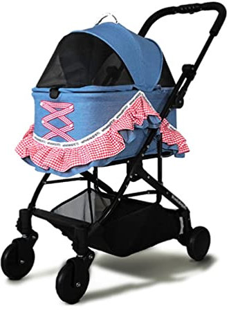 Hundewagen Hundebuggy Blue Denim Skirt Pet Stroller, Einfach Zusammenklappbarer Haustier-Reise-Jogging-Kinderwagen, Haustierwagen Mit Freistehender Haustiertragetasche