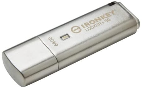 Kingston IronKey Locker+ 50 USB Flash Drive XTS-AES Encrypted for Data Protection with Automatic USBtoCloud Back Up-IKLP50/64GB