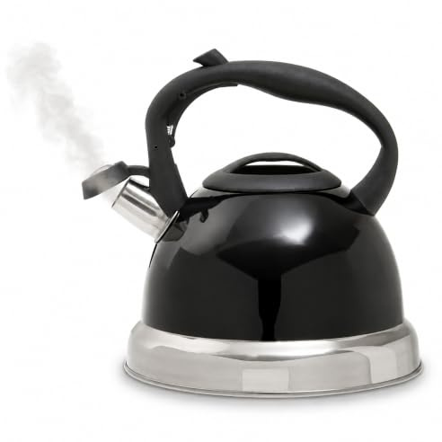 Premier Housewares Black 3 Litre Whistling Kettle | Stainless Steel Design