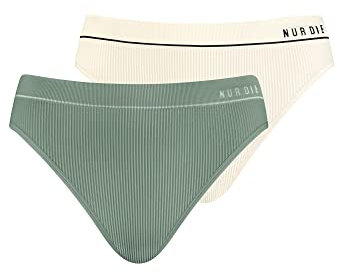 Nur Die 2er Pack Retro Slip Mehrfarbig sportlich Unterhosen aus Baumwolle Unterwäsche Damen, Khaki/Offwhite, XL