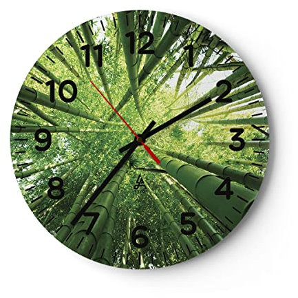 Modern Wanduhr Bambus Dschungel Grün 30x30cm Rund Klein Wand Uhr Glas Analog Zimmeruhren Küche Büro Wohnzimmer Glasuhr Wall Clock Dekoration Design Wanddekoration Küchenuhr C4AR30x30-4235