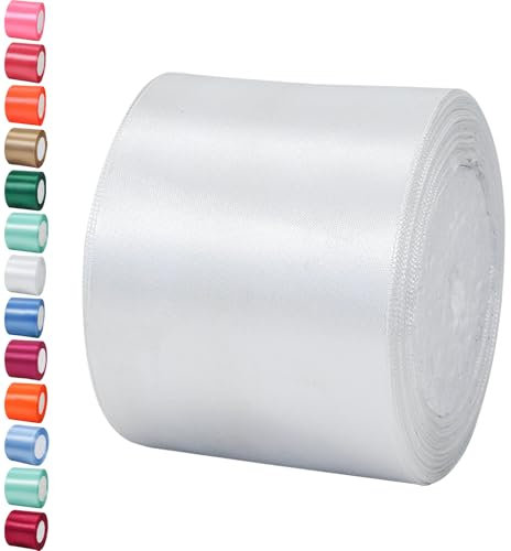 23m Satinband Geschenkband Original Weiß 75mm Breit,Trauer Band Schleifenband Satin Dekoband Geschenkverpackung Deko Band Stoffband für Halloween Weihnachten Hochzeit Taufe Geburtstag DIY-Handwerk