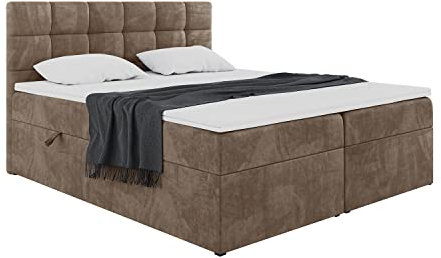 MEBLINI Boxspringbett mit Bettkasten - Gepolstert Doppelbett mit Matratze und Topper - Polsterbett mit Stauraum - Bett mit Kopfteil - Stauraumbett - TAPO 2-180x200 - H3/Braun Samt