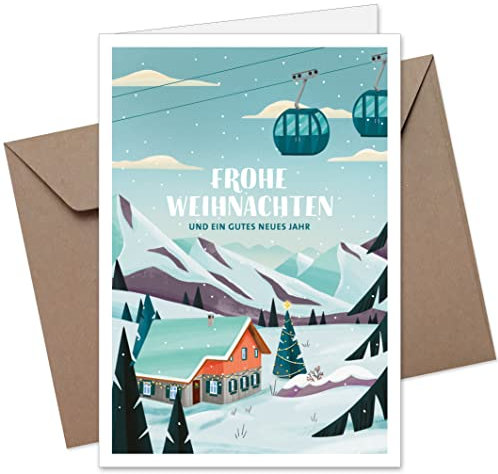 20x Weihnachtskarten & Umschläge, Motiv: Winterhütte, Premium Klappkarten B6, privat & geschäftlich