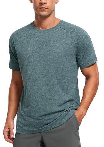 CRZ YOGA Herren Leichte Funktionsshirt Schnelltrocknend Kurzarm-T-Shirt Atmungsaktiv Trainingsshirt Workout Sport Oberteile Geräuchertes Fichtenheidekraut L