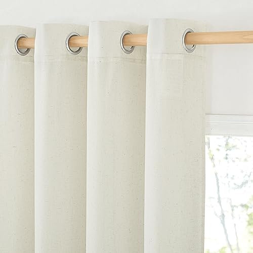 PONY DANCE Tende Corte per Finestre Tende Semitrasparenti per Interni Tenda Lino con Anelli Tende Camera da Letto Tende Cameretta Bambini 2 Pezzi L 140 x A 137 CM, Crema