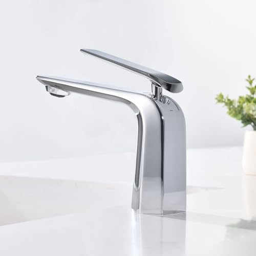 TOCALOCA Bathroom Sink Faucet Chrome Single Handle 1 Hole Vanity Sink Faucet Cold and Hot Water Mixer Tap, Single Lever Lavatory Faucet
