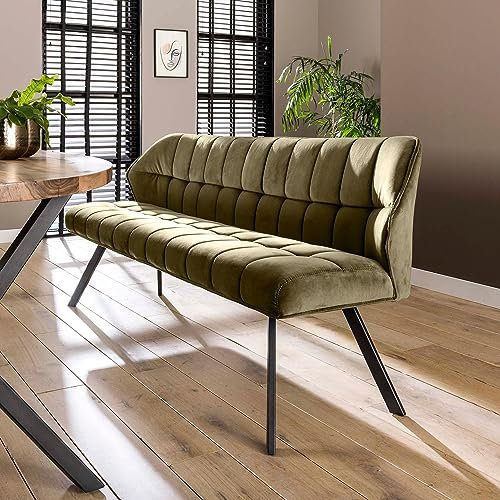 Maison ESTO Bank Sitzbank FINO 180 cm Samt grün Esstischbank Küchenbank Polsterbank
