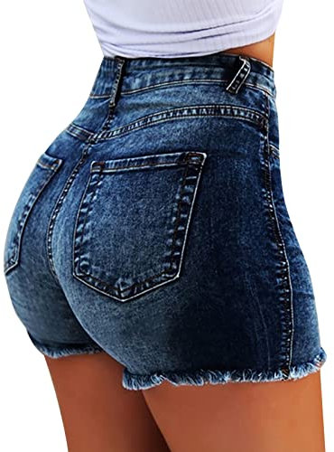 Hosenrock Hosen Damen Kurze Hosen Damen Sommer Damen Sommer Solid Denim Shorts Fransen Loch High Rise Denim Hot Pants Leggings Effekt (Dark Blue, XXXXL)