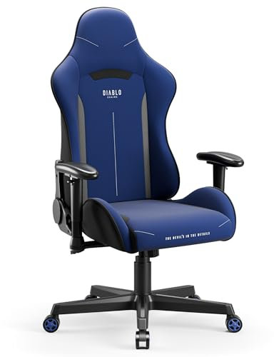 Diablo Gamer Stuhl X-Starter | Gaming Stuhl Ergonomisch mit Stoffbezug, Verstellbare Armlehnen, Kippmechanismus, Tragfähigkeit bis zu 136 kg | Schreibtischstuhl Gaming, Bürostuhl Gaming | Dunkelblau