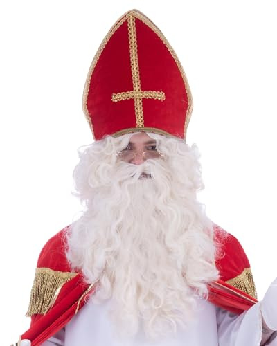 Sankt Nikolaus Perücke und Bart | Weiß - Set zum Weihnachtsmann Kostüm