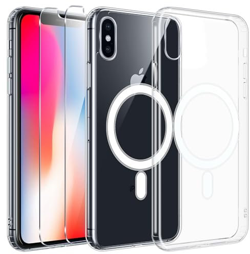 Phoona Coque Magnétique pour iPhone X/iPhone XS 5.8,Compatible avec MagSafe, Protection Antichoc Militaire, Anti-jaunissement, Dos Anti Rayures, Étui Housse pour iPhone X,Transparent