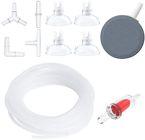 Pawfly Aquarium Luftschlauch Standard-Luftpumpenzubehör-Set mit Luftsteinscheiben-Verbindern, Saugnäpfen und Rückschlagventil Aquarium Luftschlauch 4/6mm für die Belüftung von Aquarien