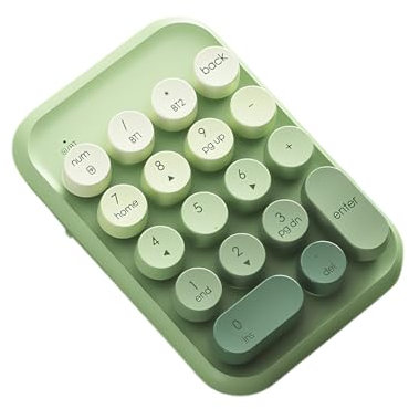 TISHLED Typewriter Style Number Keypad Wireless 2.4G/Bluetooth/USB-C Wired Rechargeable Numeric Pad Linear Membrane Switch 18Key NKRO Retro Round Keycaps Portable for Multi-Device, Matcha Green