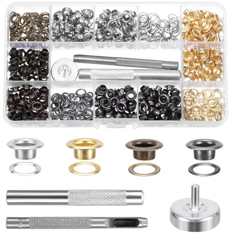 MumdoYAL 400 PCS ösen set, vier Farben, Innendurchmesser 5mm, aus Kupfer, inklusive Lochwerkzeug, Montagewerkzeug, Basis, geeignet für Schuhe, Lederwaren, Kleidung, DIY Handwerksprojekte usw