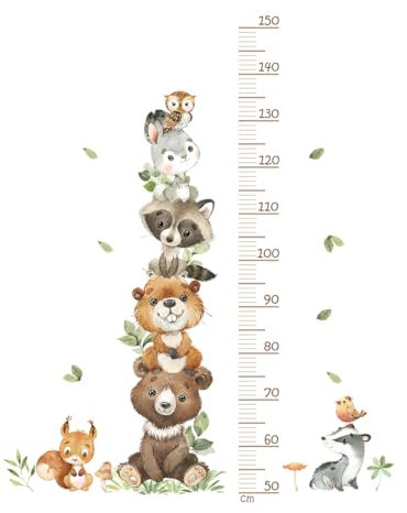 Kinder Höhe Diagramm Wandtattoo Messlatte Süße Cartoon Tiere Wald Wandaufkleber, Abnehmbar DIY Wandbild Wandsticker für Kinderziemmer Babyzimmer Dekoration