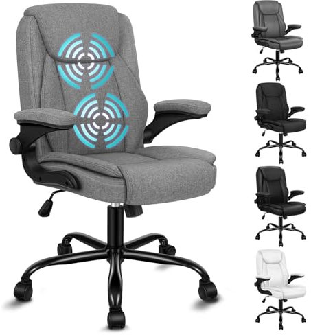 ALFORDSON Chaise de bureau, ergonomique, avec accoudoirs rabattables, en lin, avec ascenseur à gaz Sgs, chaise de jeu, pour ordinateur, table de travail, charge maximale 150 kg, tissu noir