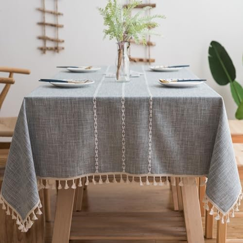 ANAZOZ Tischdecke Rechteckig 110x170cm, Tischwäsche Polyester Abwaschbar Tischdecke für Landhaus Einfarbig Hellgrau mit Fransen