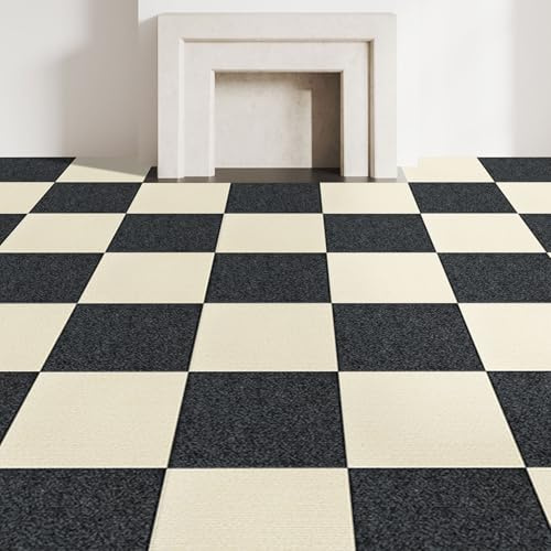 CUCOS 20 Pack Peel and Stick Carpet Tiles – 30 x 30cm Soft Self-Adhesive Floor Tiles, 10 Off White & 10 Dark Grey – Padded Flooring for Bedroom, Living Room, Office – Covers 20 sq ft