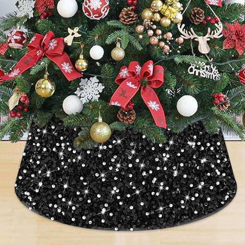 MODFUNS Weihnachtsbaum-Halsband, 72 cm, schwarz, Pailletten, Weihnachtsbaumringe, Glitzer, Halloween, Baumkragen, glitzernder Baumsockel, einzigartiger Baumrock-Halsband für Feier, Urlaub, Party