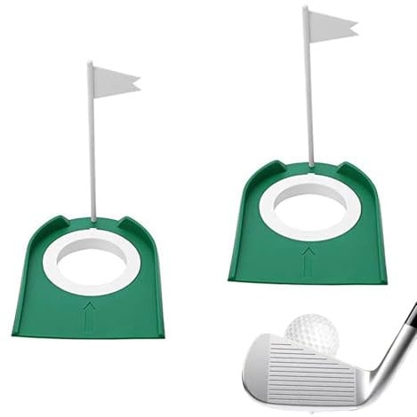 PGKDYC 2 Pack Golf Putting Cups with Flags – Portable Plastic Golf Hole Cup for Indoor/Outdoor Practice, Garden Putting Training Aid for Home, Office & Backyard (Green)