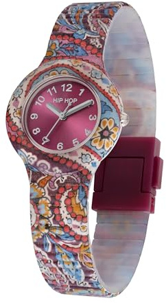 HIP HOP, Kollektion Paisley, Damenuhr mit Armband aus hypoallergenem Silikon und Paisley-Stoffen, Gehäuse 32 mm, wasserfest, Sunray-Verarbeitung, Uhren Armband