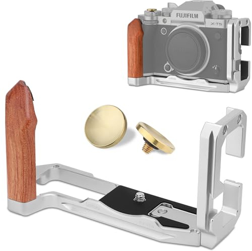 Leftfoto X-T5 Retro-Handgriff L-förmiger Halterungsgriff mit Holzgriff für Fuji XT5-Kamera, mit abnehmbaren vertikalen seitlichen Schnellwechselplatten, mit Arca-Schnellwechselplatte, mit Auslöser