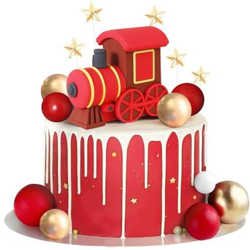 YGCHEN Weihnachten Tortendeko Weihnachtszug Kuchen Deko Kugeln Kuchendeko Geburtstag Zug Figuren Sterne Kuchen Dekoration Weihnachtsdeko Weihnachtsschmuck 16 Stück