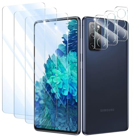 3+3 Stück Schutzfolie für Samsung Galaxy S20 FE, Panzer Schutz Glas Folie Displayschutz und Kameraschutz, gehärtete Glasfolie, Panzerfolie Schutzglas, 9H Härte, HD Klar, Anti- Kratzer