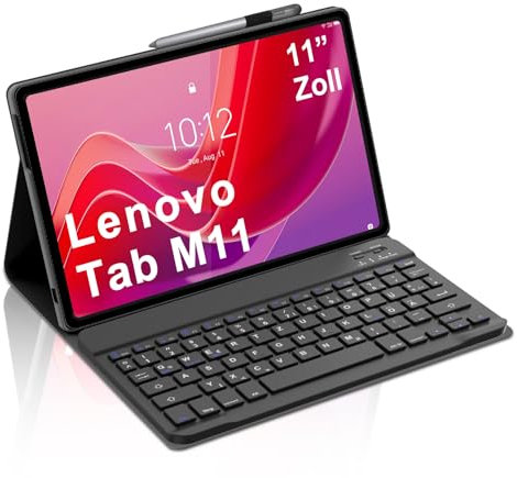 Occtingkind, Lenovo Tab M11 Hülle mit Tastatur für 11 Zoll Lenovo M11 2024 TB330FU, ohne Beleuchtung, ohne Trackpad, Abnehmbare Bluetooth Tastatur, QWERTZ Deutsch, Schutz Hülle, USB C, Schwarz