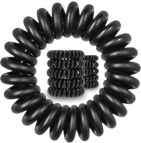 Specora Spiral Haargummi Schwarz Matt 10er Pack - 4 cm - Telefonkabel Zopfgummi - Ohne Ziepen & Verheddern - Elastisch, ohne Abdruck, haarschonend