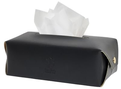 VeraPelle™ dekorative Echtleder Taschentücher Box, handgefertigt Tissue Box, Made in Italy, perfekte Taschentuchbox für Badezimmer, Küche, Büro, Praxis und Wohnzimmer (Schwarz)