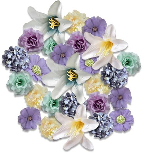 SHUOHONG 40 Pieces Fleurs Artificielles, Petite Fausse Fleur Decoration, Hortensia Marguerites Roses Artificielles Faux Tête, Fausse Fleur Decoration pour Mariage DIY Couronne Fête Festival (Violet)