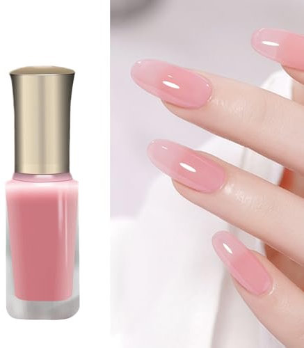Jelly Pink Nail Polish Quick Drying Long Lasting Translucent Pink Nail Varnish Water Based Breathable Clear Nudepink Nail Polish Gift for Girls