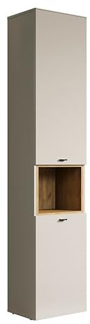 trendteam smart living - Sao Paulo - Hochschrank - Kashmir (Beige)/Evoke Eiche - Badezimmerschrank mit offenem Fach und 3 Einlegeböden - (BxHxT) 40 x 186 x 31 cm - Soft-Close-Funktion
