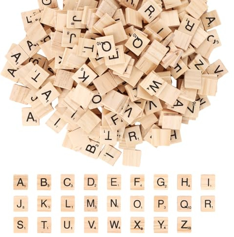 MUXHEL 1000 pezzi Scrabble lettere in legno, lettere in legno, lettere in legno, piastrelle, lettere in legno, lettere in legno Scrabble, A-Z con numeri, per giochi da tavolo, apprendimento
